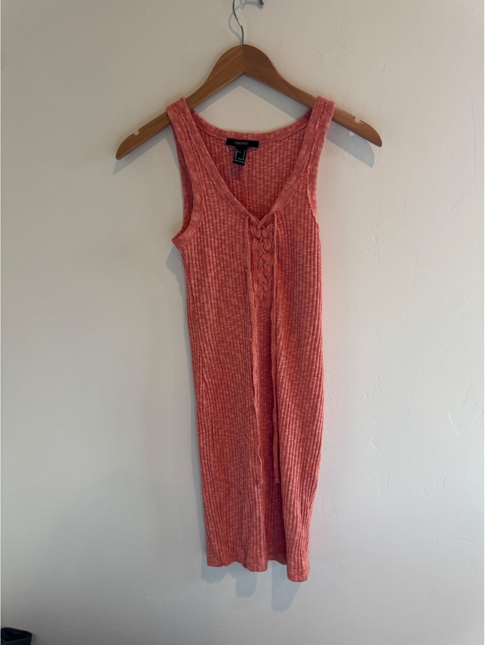 Forever 21 Coral Ribbed Knit Lace-Up Mini Dress Size Small NWOT